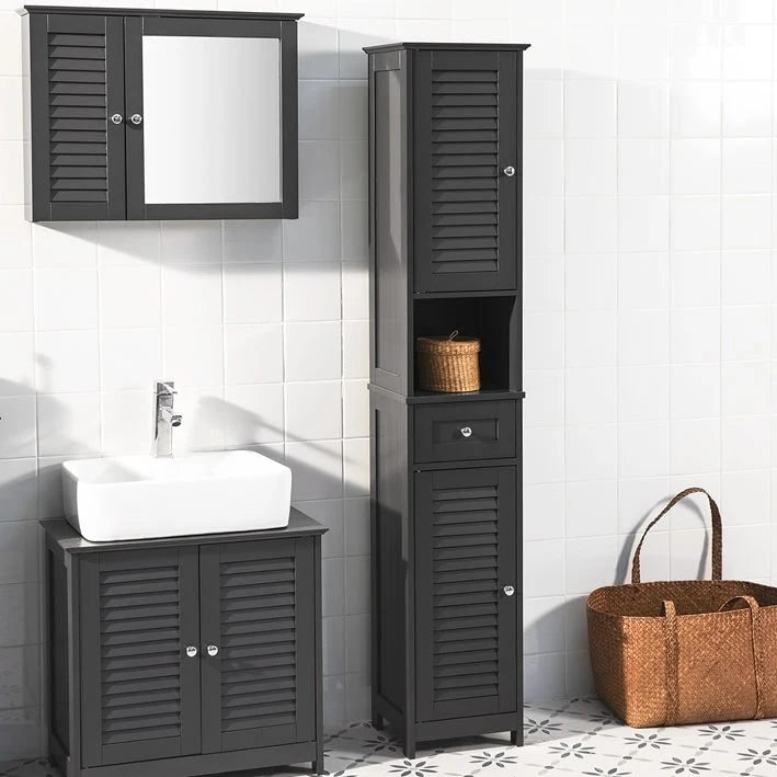 Meuble de salle de bain haut avec 2 portes, 1 tiroir et porte de ventilation à lattes