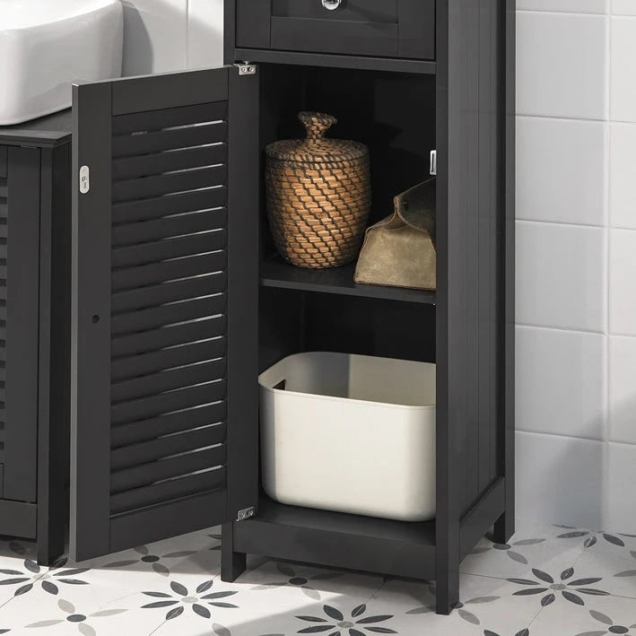 Meuble de salle de bain haut avec 2 portes, 1 tiroir et porte de ventilation à lattes