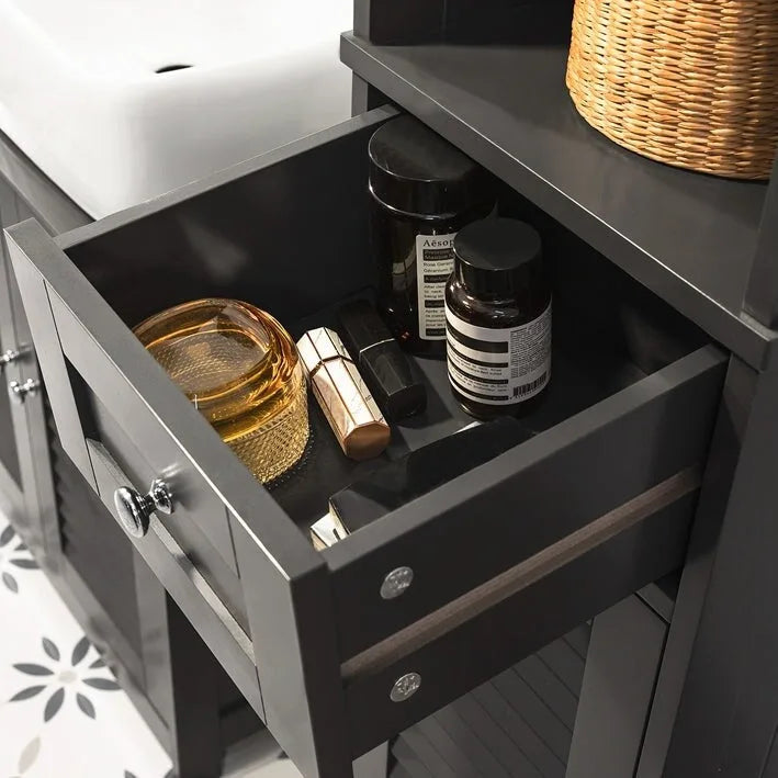 Meuble de salle de bain haut avec 2 portes, 1 tiroir et porte de ventilation à lattes