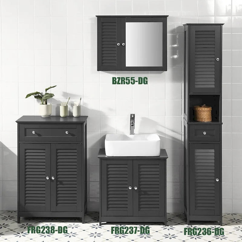 Meuble de salle de bain haut avec 2 portes, 1 tiroir et porte de ventilation à lattes