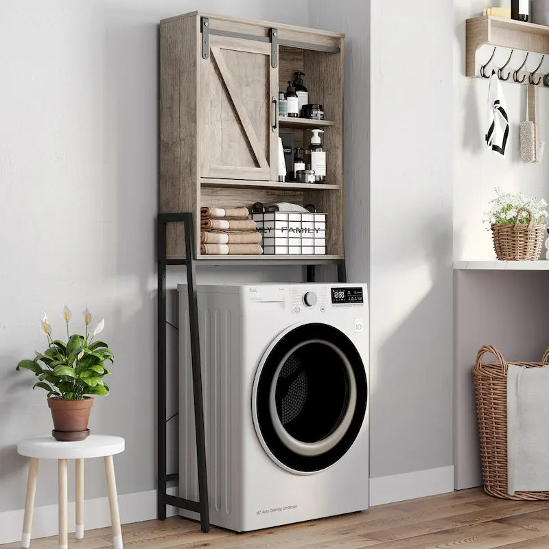 Meuble de rangement WC avec porte coulissante et étagères réglables