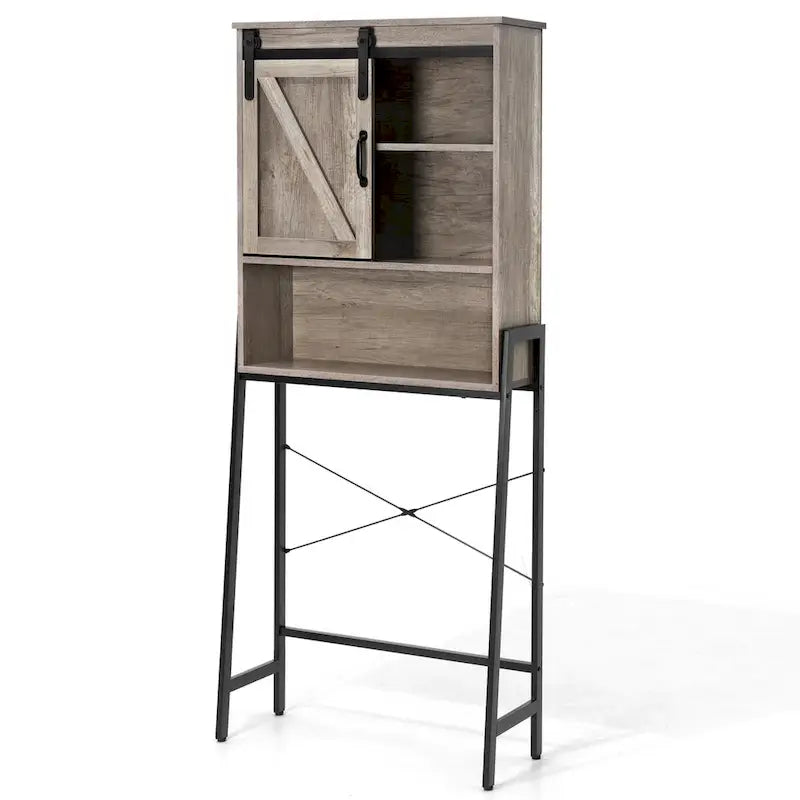 Meuble de rangement WC avec porte coulissante et étagères réglables
