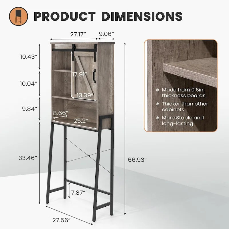 Meuble de rangement WC avec porte coulissante et étagères réglables