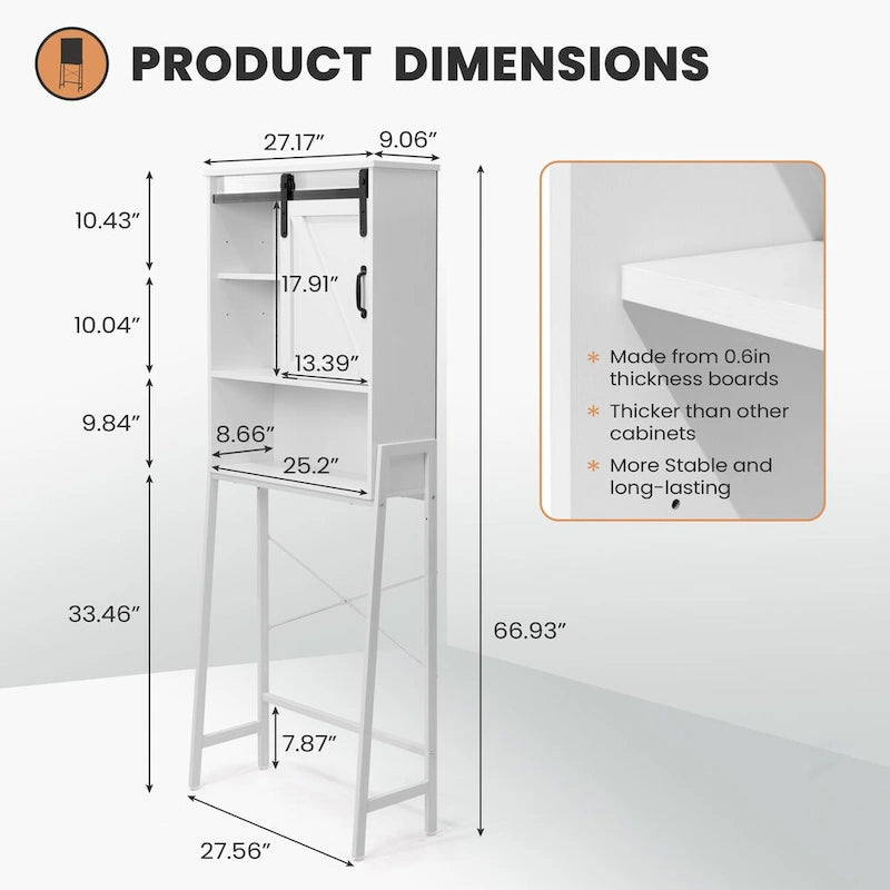 Meuble de rangement WC avec porte coulissante et étagères réglables
