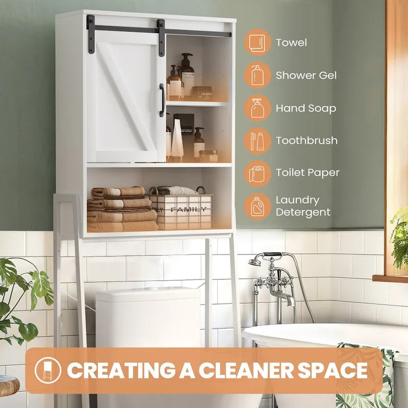 Meuble de rangement WC avec porte coulissante et étagères réglables