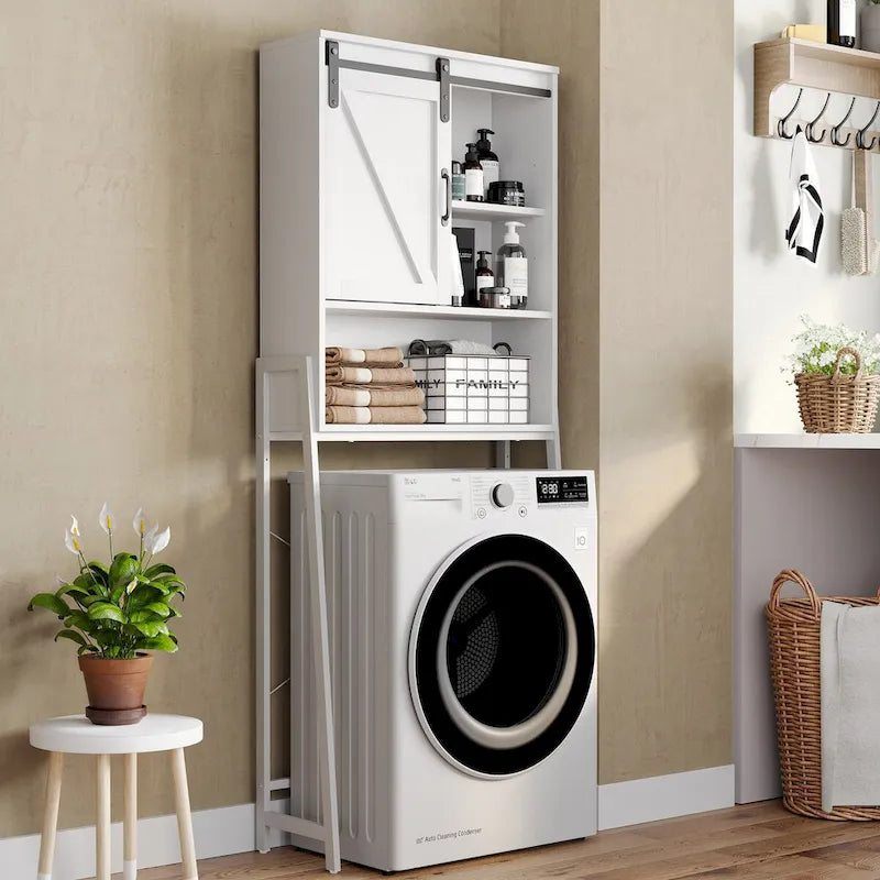 Meuble de rangement WC avec porte coulissante et étagères réglables
