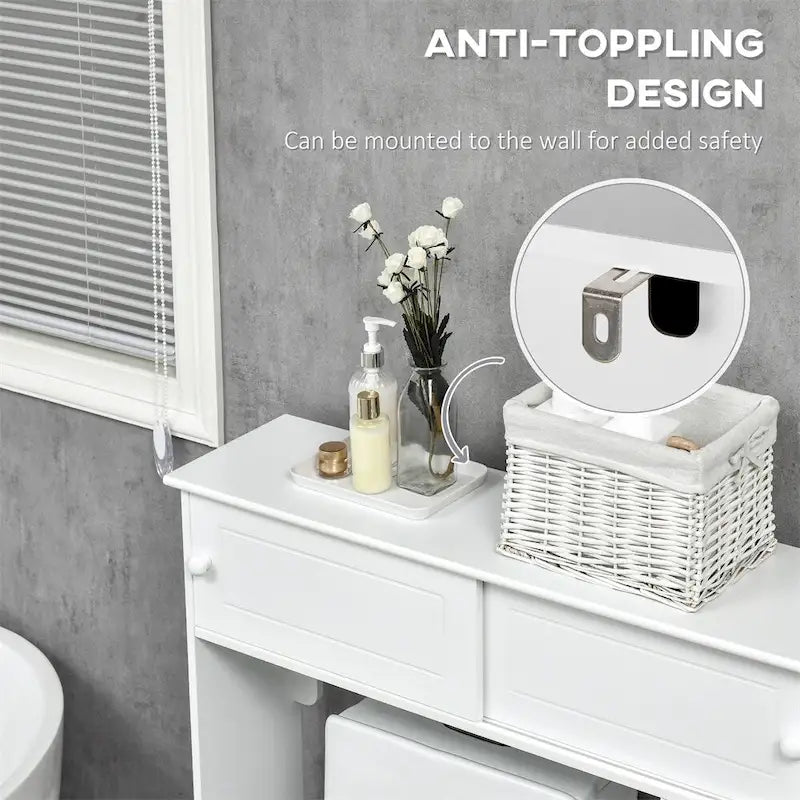 Meuble de rangement de salle de bain autoportant au-dessus des toilettes avec portes coulissantes