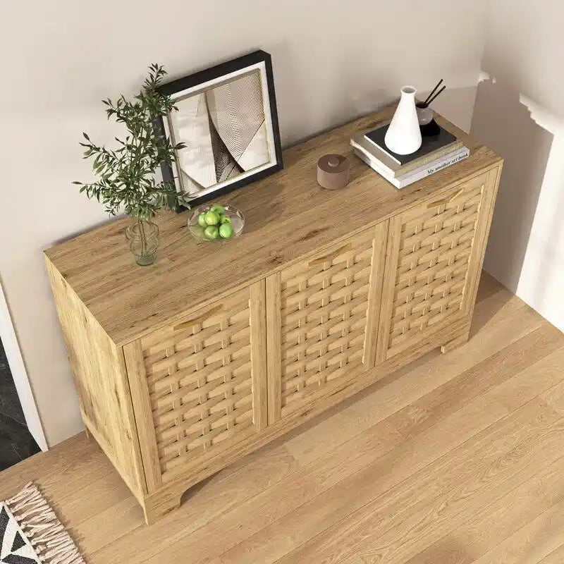 Meuble de rangement pour bar à café de ferme à 3 portes avec portes tressées et étagère réglable