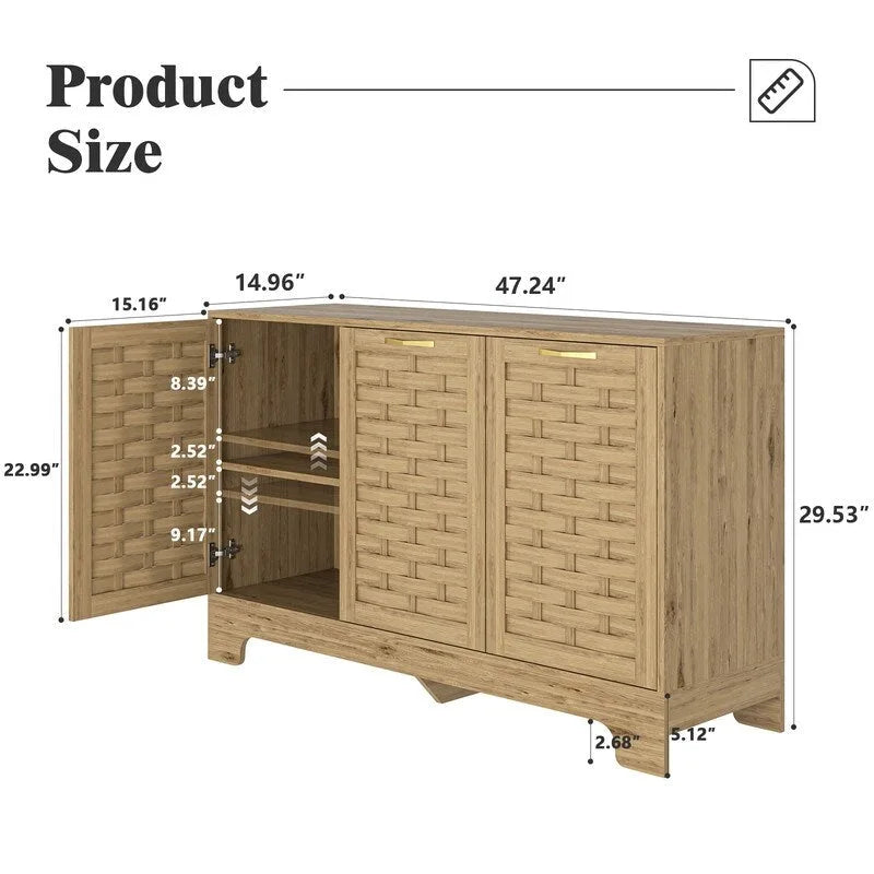 Meuble de rangement pour bar à café de ferme à 3 portes avec portes tressées et étagère réglable