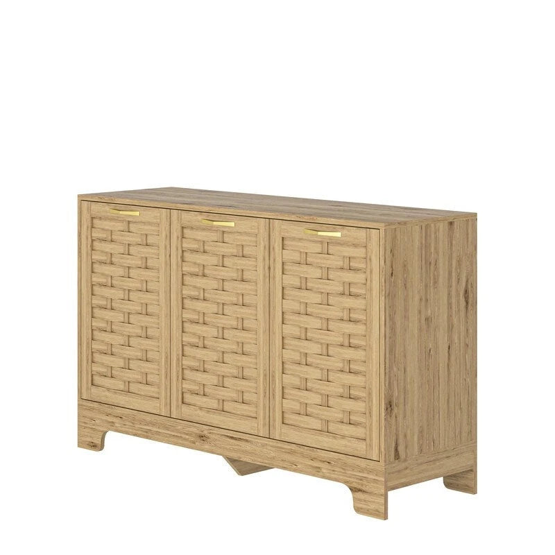 Meuble de rangement pour bar à café de ferme à 3 portes avec portes tressées et étagère réglable