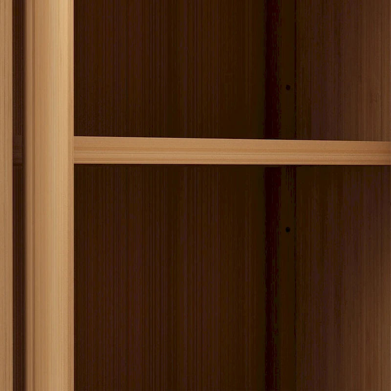 Meuble de salle de bain en bambou de 32 po avec portes persiennes et étagère intérieure