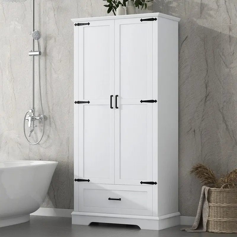 Armoire haute de salle de bain avec 2 portes, 1 tiroir et surface imperméable