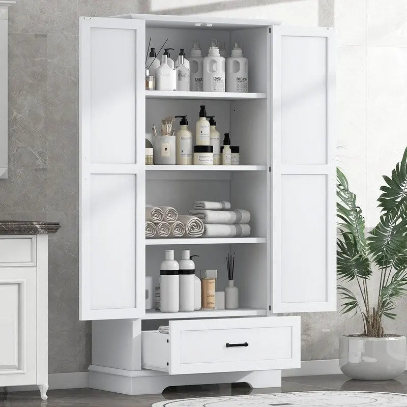 Armoire haute de salle de bain avec 2 portes, 1 tiroir et surface imperméable