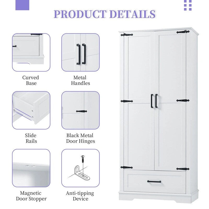Armoire haute de salle de bain avec 2 portes, 1 tiroir et surface imperméable