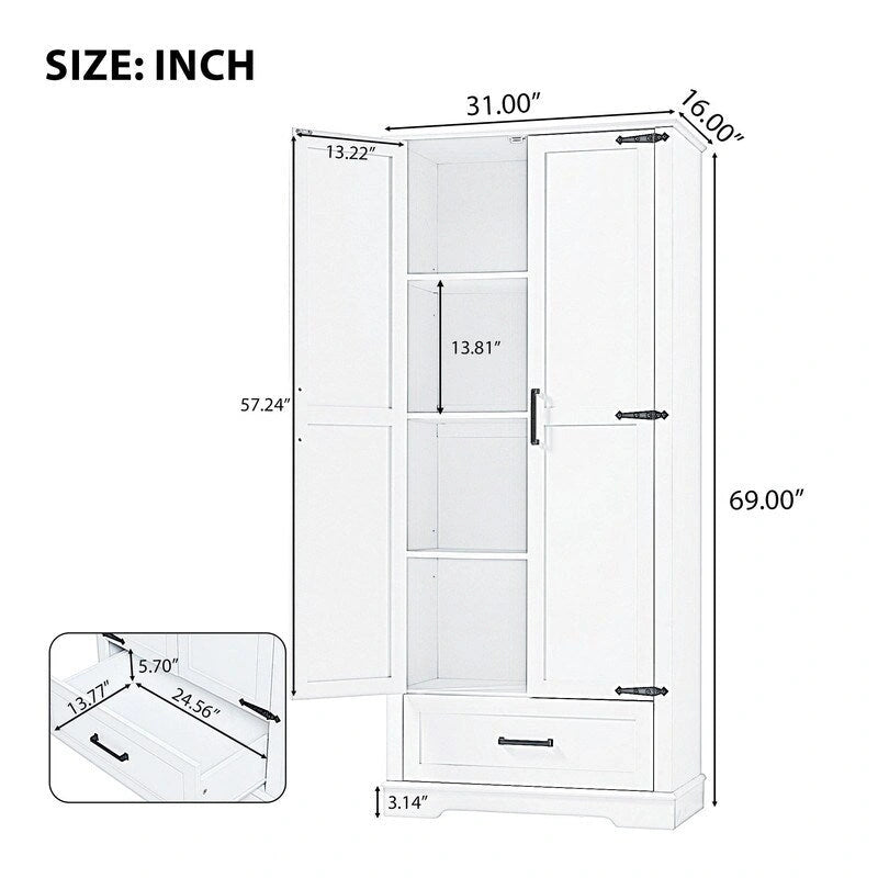 Armoire haute de salle de bain avec 2 portes, 1 tiroir et surface imperméable