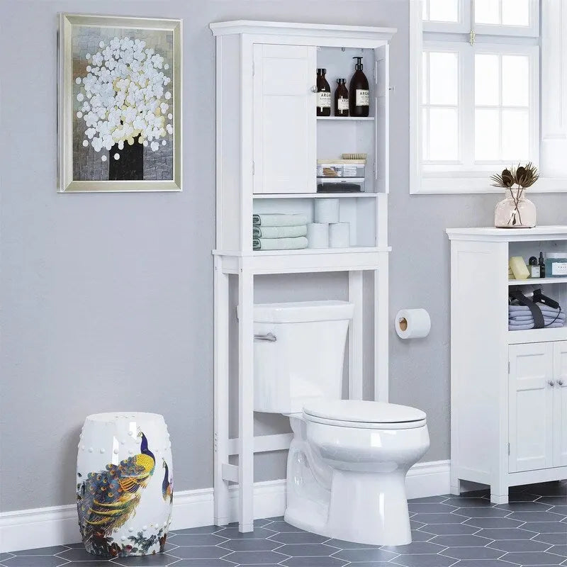 Meuble de rangement pour toilettes avec lambris à rainures et languettes — 27,36" L x 65" H