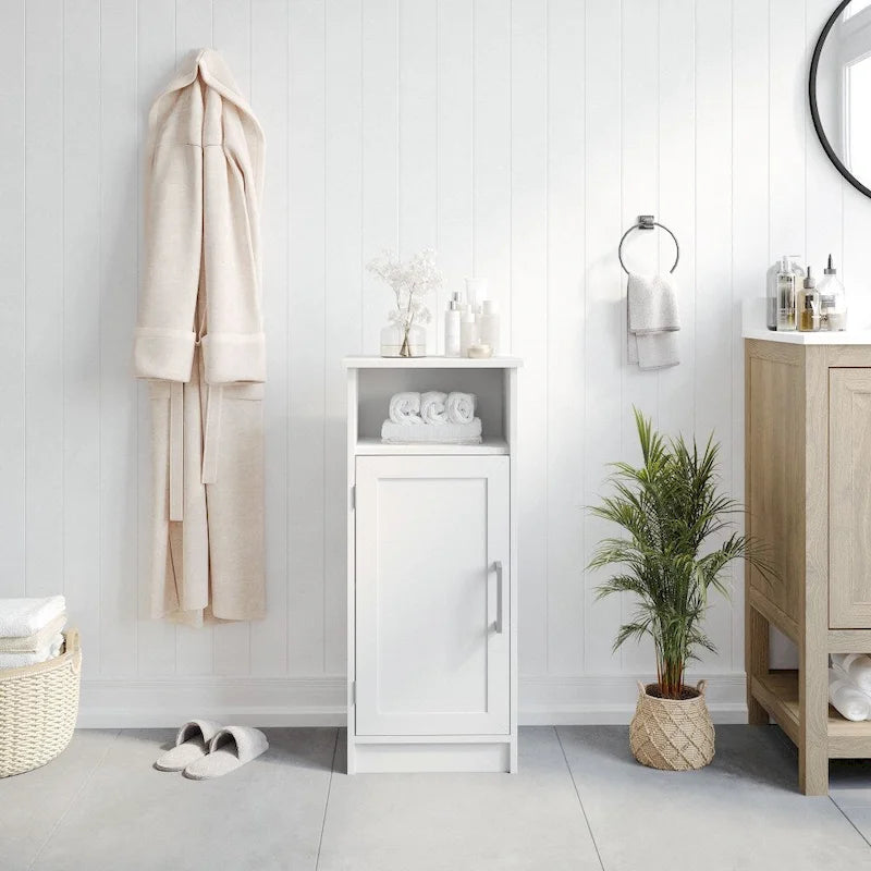 Meuble de rangement au sol de salle de bain moderne avec porte magnétique et 3 étagères réglables