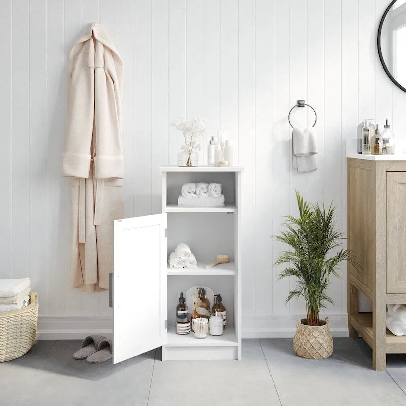 Meuble de rangement au sol de salle de bain moderne avec porte magnétique et 3 étagères réglables