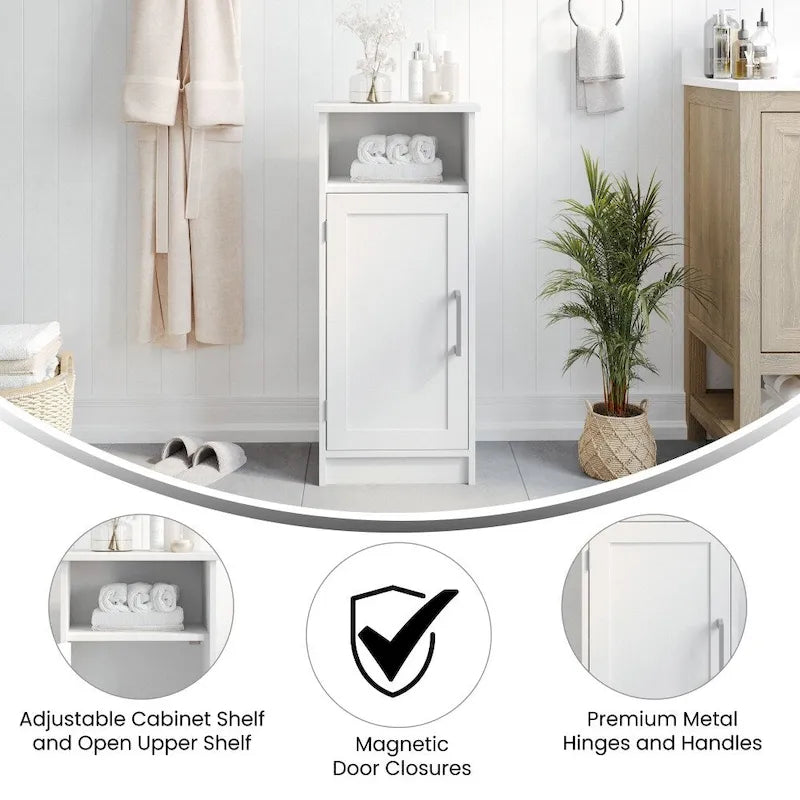 Meuble de rangement au sol de salle de bain moderne avec porte magnétique et 3 étagères réglables