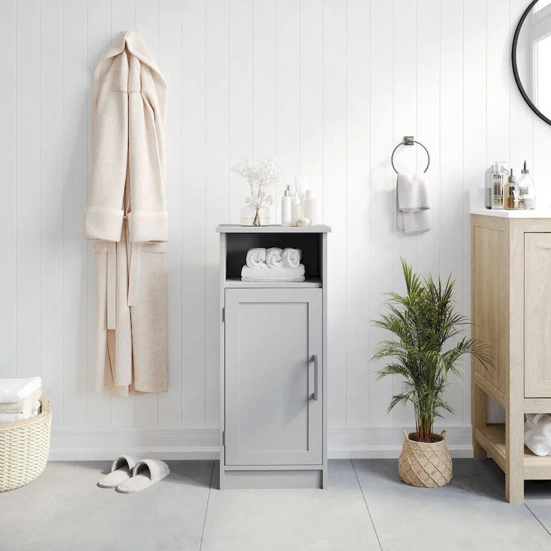 Meuble de rangement au sol de salle de bain moderne avec porte magnétique et 3 étagères réglables