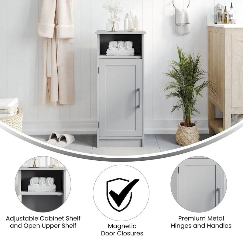 Meuble de rangement au sol de salle de bain moderne avec porte magnétique et 3 étagères réglables