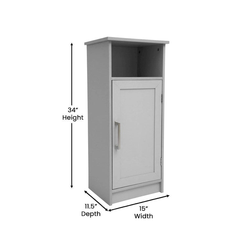 Meuble de rangement au sol de salle de bain moderne avec porte magnétique et 3 étagères réglables