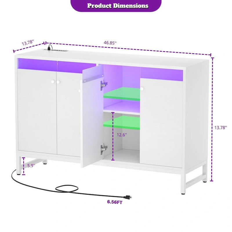 Meuble bar 4 portes Accent avec lumières LED, prise de courant et synchronisation musicale RVB
