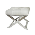 Banc capitonné en cuir avec base diagonale en acier inoxydable argenté — Gris