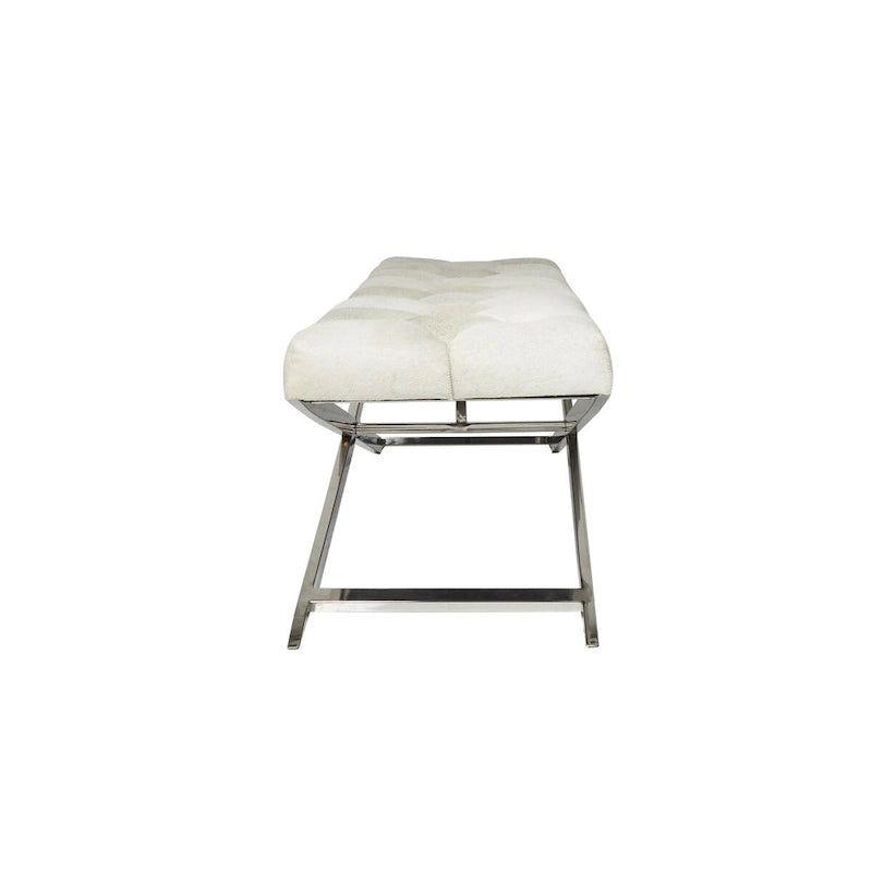 Banc capitonné en cuir avec base diagonale en acier inoxydable argenté — Gris