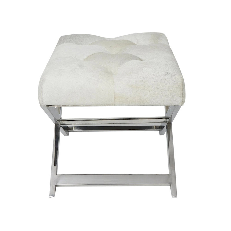 Banc capitonné en cuir avec base diagonale en acier inoxydable argenté — Gris